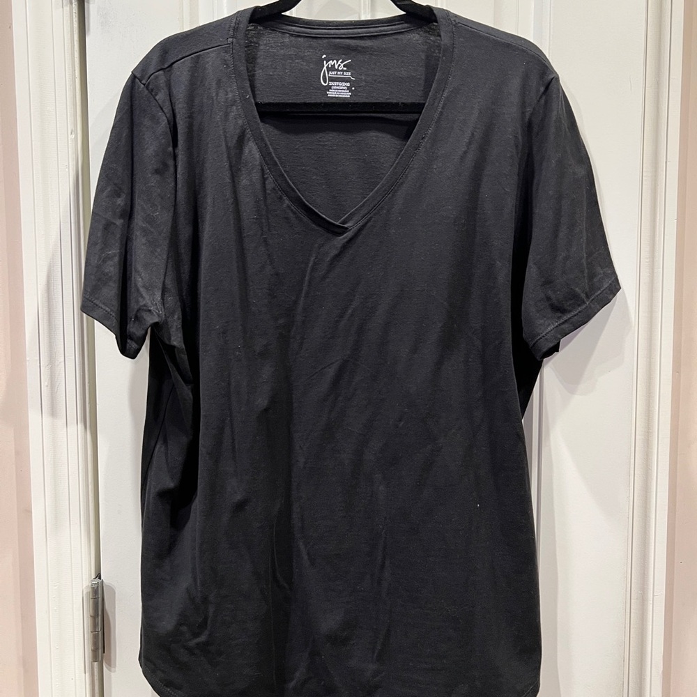 Just My Size Black V-Neck Short Sleeve Tee Shirt Sz 2x 18w/20w